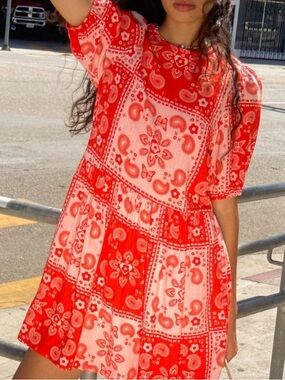 Lisa Says Gah Pia mini dress paisley pink red small